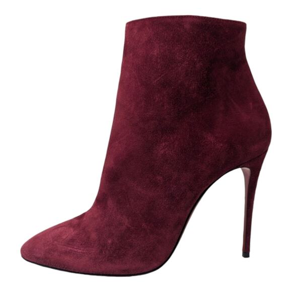 Christian Louboutin Eloise 100 ankle boot bootie burgundy red suede heels 37.5 - Picture 1 of 13